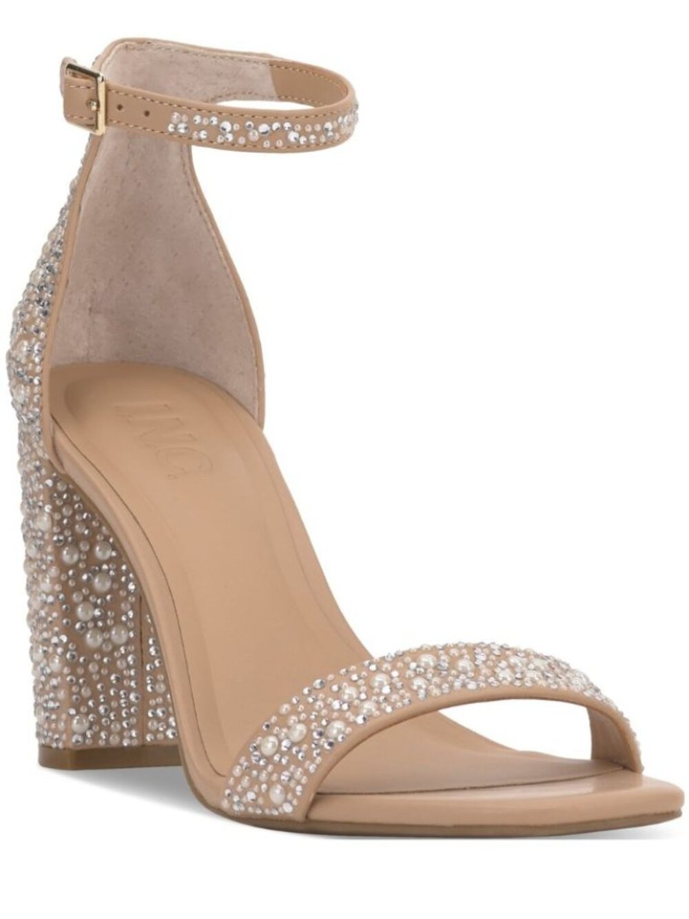89$ I.N.C. International Concepts Lexini Two-Piece Sandals Size 9 US Beige Bling